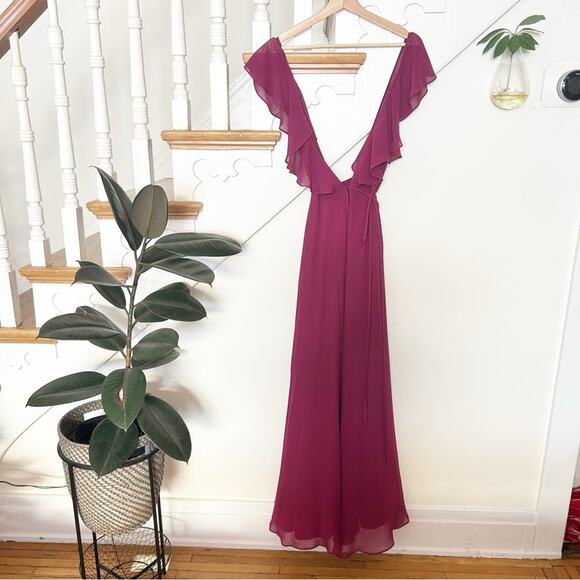 YUMI KIM Burgundy Full Bloom Maxi Dress V-Neckline Ruffle Sleeveless Size S - Picture 2 of 12